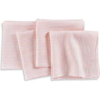 Solino Home Linen Dinner Napkins - Narrow Stripe, 20 x 20 in Peach And White at Nordstrom, Size Large