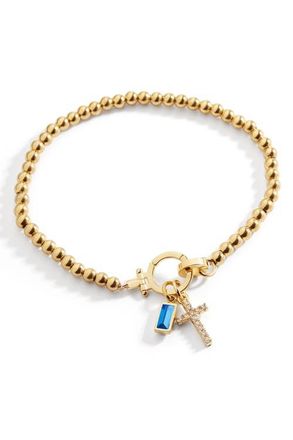 Mint & Lily Cross Charm Birthstone Bracelet in December Blue Topaz at Nordstrom, Size 7.5