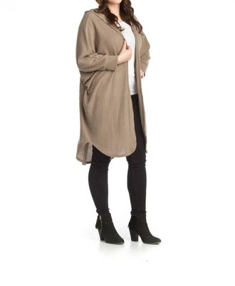 Papillon Waffle Knit Hooded Cardigan In Mocha