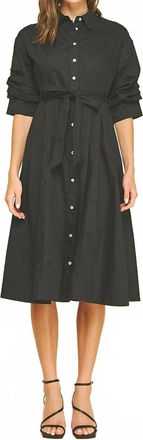 Pinch Design Tuck Sleeve Midi Dress In Black
