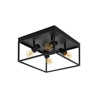 Loops Flush Ceiling Light Colour Black Open Metal Frame Box & Holders Bulb E27 4x40W