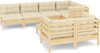 vidaXL Muebles De Jard&iacute;n 8 Pzas Y Cojines Madera Maciza De Pino Crema Vidaxl