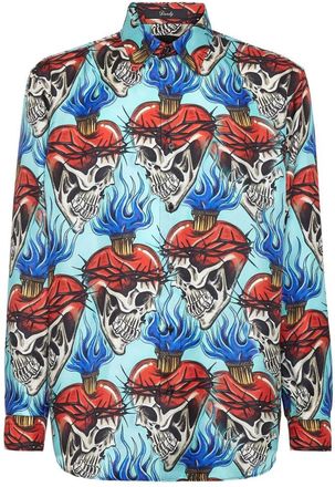 Philipp Plein Silk Dandy Shirt Love Tattoo - Heren - Casual Overhemden - Veelkleurig - 2XL - Overhemden