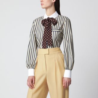 Valentino Camicia con foulard a righe in cotone beige e blu