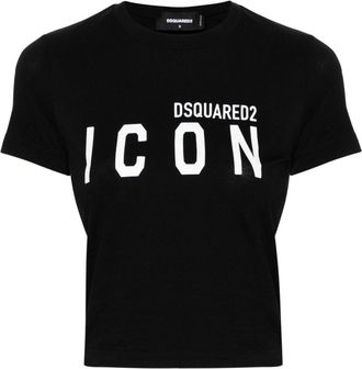Dsquared2 logo-print cropped T-shirt - women - Cotton - S - Black