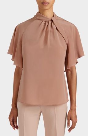 Santorelli Joyce Silk Mock Neck Blouse in Peach Whip at Nordstrom, Size 10
