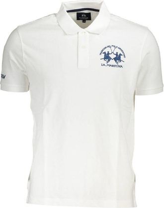 La Martina Elegant Mens Embroidered Cotton Polo Mens Shirt, White, Large