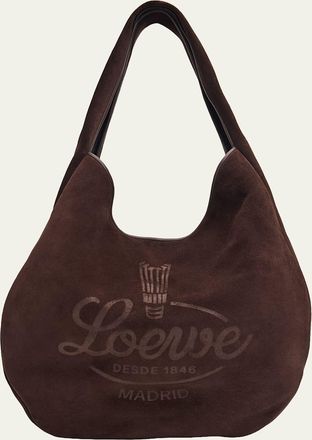 Loewe Mens Sway Hobo Bag in Suede Calfskin