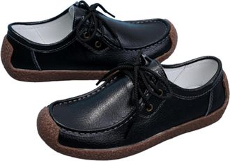 Generic Womens Comfy Loafers Casual Lace up Slip on Flat Boat Driving Moccasins Casual Round Toe Office Work Walking Nursing Shoes,Black,7.5 UK