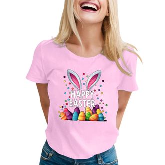 Generic Easter Shirt Adult Tops for Women Happy Easter Shirts Funny Bunny T-Shirt Rabbit Graphic Tee Tops Easter Egg Holiday Shirt 2025 New