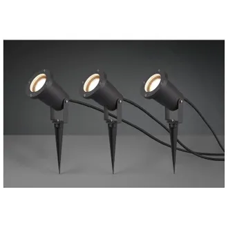 Trio Ubangi Kit 3 Fari Attacco Gu10 Da Esterno Con Picchetto Fusione Di Alluminio Antracite Ip54 Cavo 5 Metri + 2x3 Metri