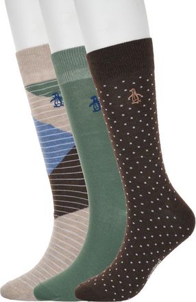 Original Penguin Owens Dot Assorted 3-Pack Crew Socks in Brown at Nordstrom Rack
