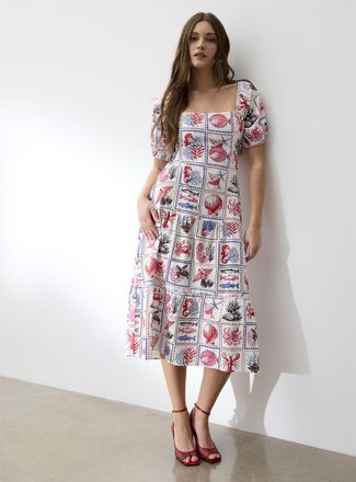 Icone Womens Touch of linen open-back tiered dress