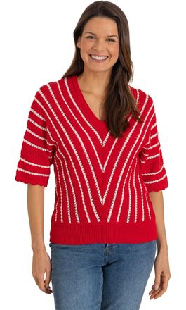 Klass Chevron V Neck Jumper - RED/White - M