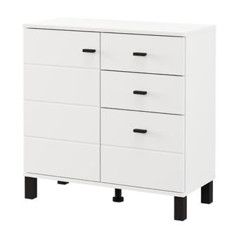 Dmora Credenza Ollant, Aparador 3 Cajones, 2 Estantes, Puerta Batiente, Corredera, 77x35x78h Cm Blanco Mate