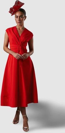Coast Belted Crepe V-Neck Midi Dress in Flame Red at Nordstrom, Size 12
