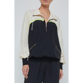 L'agence Aurelia Water Repellent Pullover Jacket in Black/Cream/Lime at Nordstrom, Size X-Small