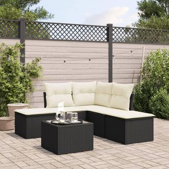 vidaXL Set De Sof&aacute;s De Jard&iacute;n 6 Piezas Y Cojines Rat&aacute;n Sint&eacute;tico Negro Vidaxl