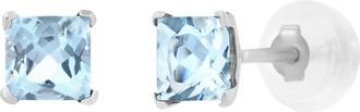 MAX + STONE 14k Yellow or White Gold 4mm Square Princess Cut Gemstone Stud Earrings