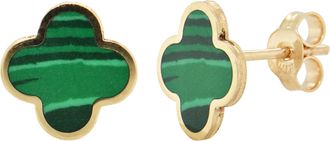Italian Gold, Inc 14K Yellow Gold Clover Stud Earrings - Malachite