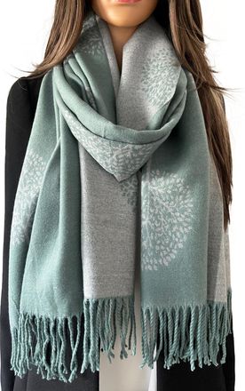 The Accessory Co. Cashmere Tree Life Blanket Scarf, Women Pashmina Shawl - Warm Winter Scarf, Tree of Life Print (Petrol Grey) - Gift Boxed