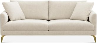 Castlery Lena Sofa Customized, (Performance Linen Weave) Cream (Brass Legs), Spill Resistant, Removable Covers for Sofas by Castlery