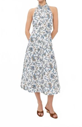 Veronica Beard Mackey Paisley Halter Midi Dress In Dove Multi