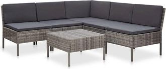 vidaXL 6 Piece Garden Lounge Set with Cushions Poly Rattan Gray, 48938