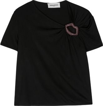 Sonia Rykiel mouth-detail jersey T-shirt - women - Viscose - 36 - Black