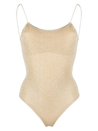 Os&eacute;ree Lumiere scoop-neck swimsuit - women - Polyamide/Polyamide/Spandex/Elastane/Metallic Fibre - S - Gold