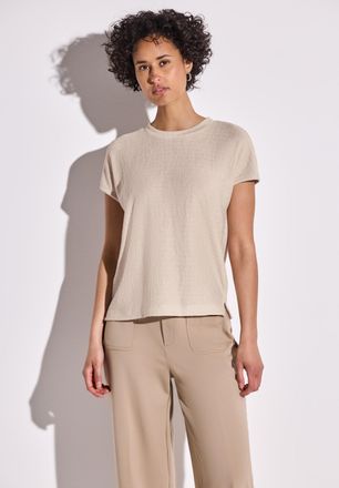 Street One T-Shirt STREET ONE, Damen, Gr. 44, moonstone sand, Jersey, Obermaterial: 55% Viskose, 45% Polyester, unifarben, tailliert h&uuml;ftbedeckend, Rundhals, Shi