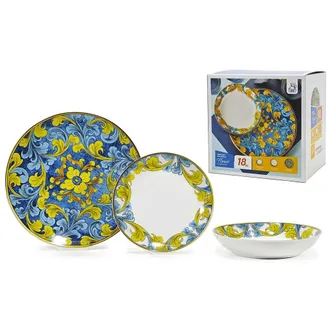 Trade Shop Trade Shop Traesio - Set Servizio Di Piatti In Porcellana 18pz Decorazione Floreali In Stile Maiolica Da Tavola