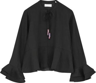 Skall Studio Frigga Flounce Shirt - Dames - Blouses - Zwart - L - Linnen - Overhemden