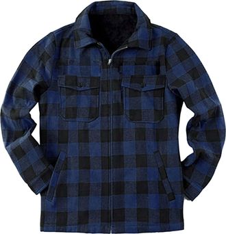 Generic Checked Fleece Jacket,Men MenS Sanding Plaid Pocket Plus Velvet Coat Soft Lightweight Warm Top Casual Zipper Composite Jacket Autumn And Winter Thick 