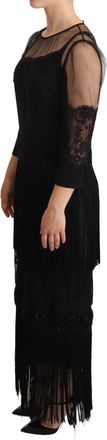 Dolce & Gabbana Womens Black Sheer Floral Lace Crystal Maxi Dress