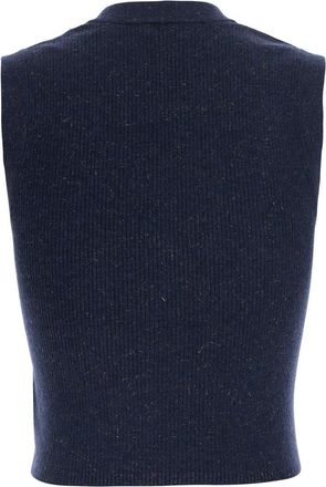 Brunello Cucinelli Womens V-Neck Vest Cashmere Blend Blue Blazers Jacket