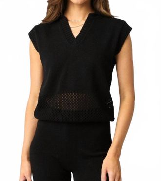 Olivaceous Singer Collared Knit Top In Black