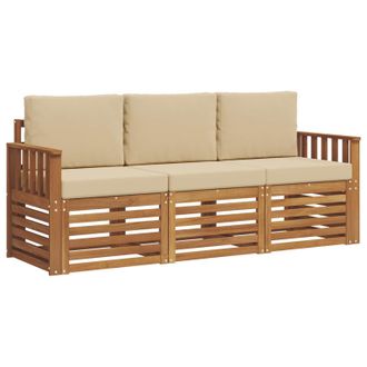 vidaXL Juegos De Sof&aacute;s 3 Pcs Natural Y Beige Madera De Acacia S&oacute;lida Vidaxl