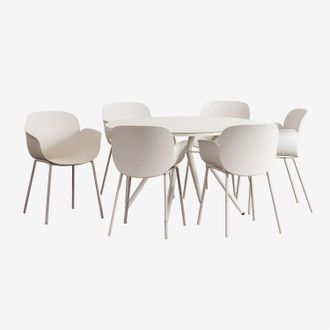 Sklum Sklum - Set De Mesa Redonda En Aluminio (&oslash;125 Cm) Valerie Y 6 Sillas De Jard&iacute;n Lynette