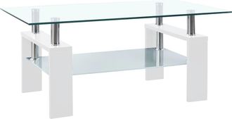 vidaXL Mesa De Centro Vidrio Templado Blanco Transparente 95x55x40 Cm Vidaxl