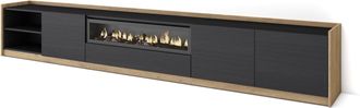 Skraut Home Skraut Home - Mueble Tv, Televisi&oacute;n, 310x37x50cm, Para Tv Hasta 80, Chimenea El&eacute;ctrica, Negro Y Roble