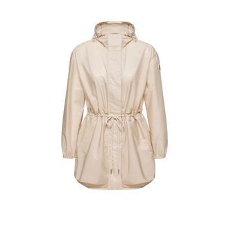 Moncler Moncler Weteau Ruched Hooded Rain Jacket, Women, Beige, Size: 0