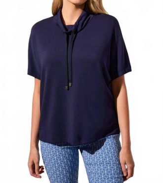Tribal Funnel Neck Top In Navy