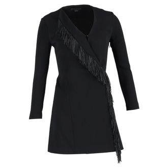 Alexander Wang Alexander Wang mini-jurk met franjes en wikkeldetail in zwarte viscose