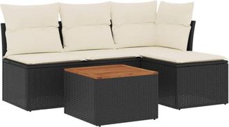 vidaXL Set De Muebles De Jard&iacute;n 5 Pzas Y Cojines Rat&aacute;n Sint&eacute;tico Negro Vidaxl
