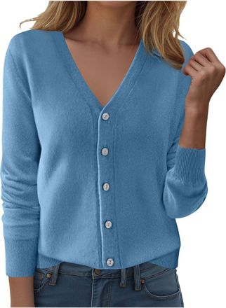 Generic Cardigans for Women UK V Neck Button Down Womens Knit Cardigan, Long Sleeve Soft Sweater with Multiple Colors for Casual, Office, Cardigans for Women 