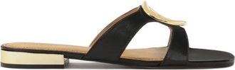 Kazar Slippers met gouden hak en grote versiering - Dames - Sandalen - Zwart - 38 EU - Leer - Schoenen