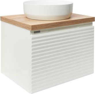 Puma Naturel - Mueble De Ba&ntilde;o Bajo Lavabo Savona 118x43x44,8 Cm, Blanco Brillante, Tablero De Roble Halifax (savona60biddh)