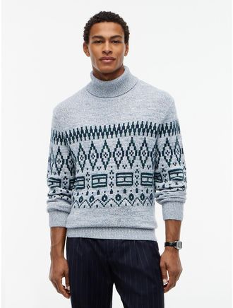 Tommy Hilfiger Mens Relaxed Fair Isle Wool-Blend Turtleneck - Rich Grey - XL