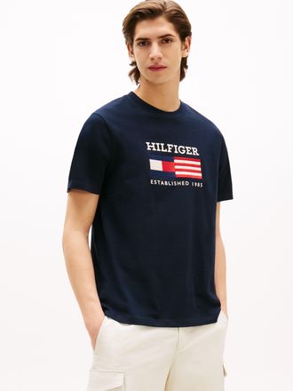 Tommy Hilfiger T-Shirt TOMMY HILFIGER AMERICANA MONOTYPE FLAG BOX TEE, Herren, Gr. XXL, blau (desert sky), Single Jersey, Obermaterial: 100% Baumwolle, regular fit, 